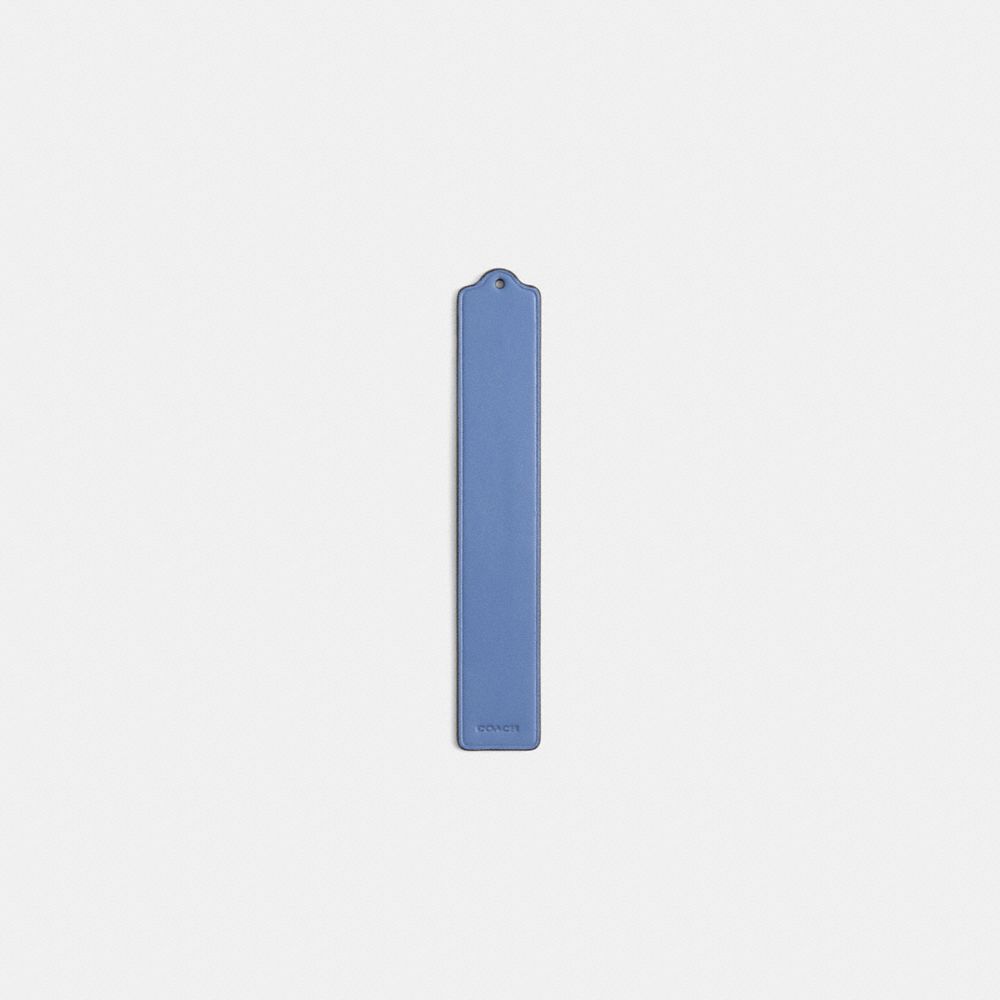 COACH®,Remade Leather Heat Crease Bookmark,Leather,Bookmark,Engraving,Logo,Scallop,Blue,Back View