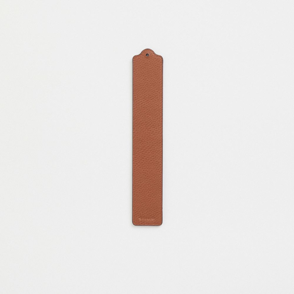 COACH®,Remade Leather Heat Crease Bookmark,Leather,Bookmark,Logo,Engraving,Scallop,Brown,Back View