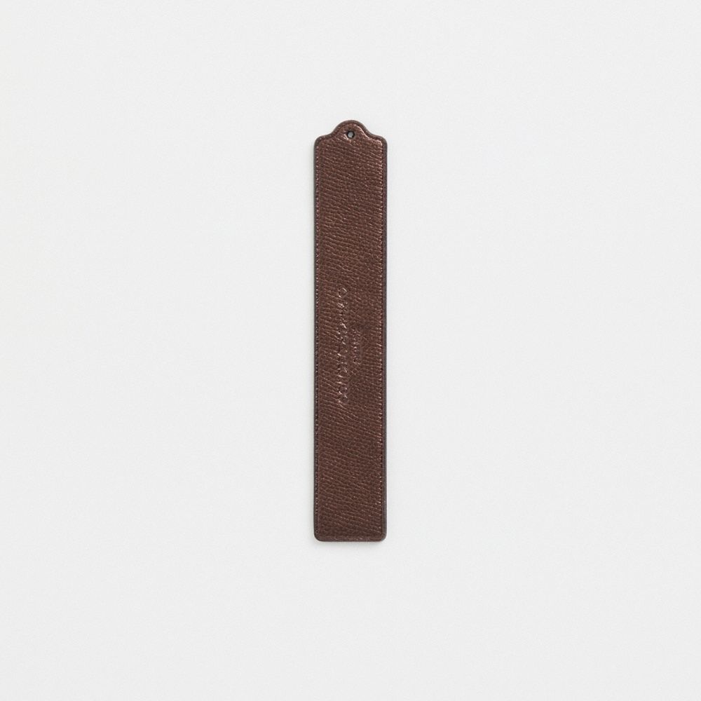 COACH®,Remade Leather Heat Crease Bookmark,Leather,Bookmark,Engraving,Logo,Scallop,Brown,Front View