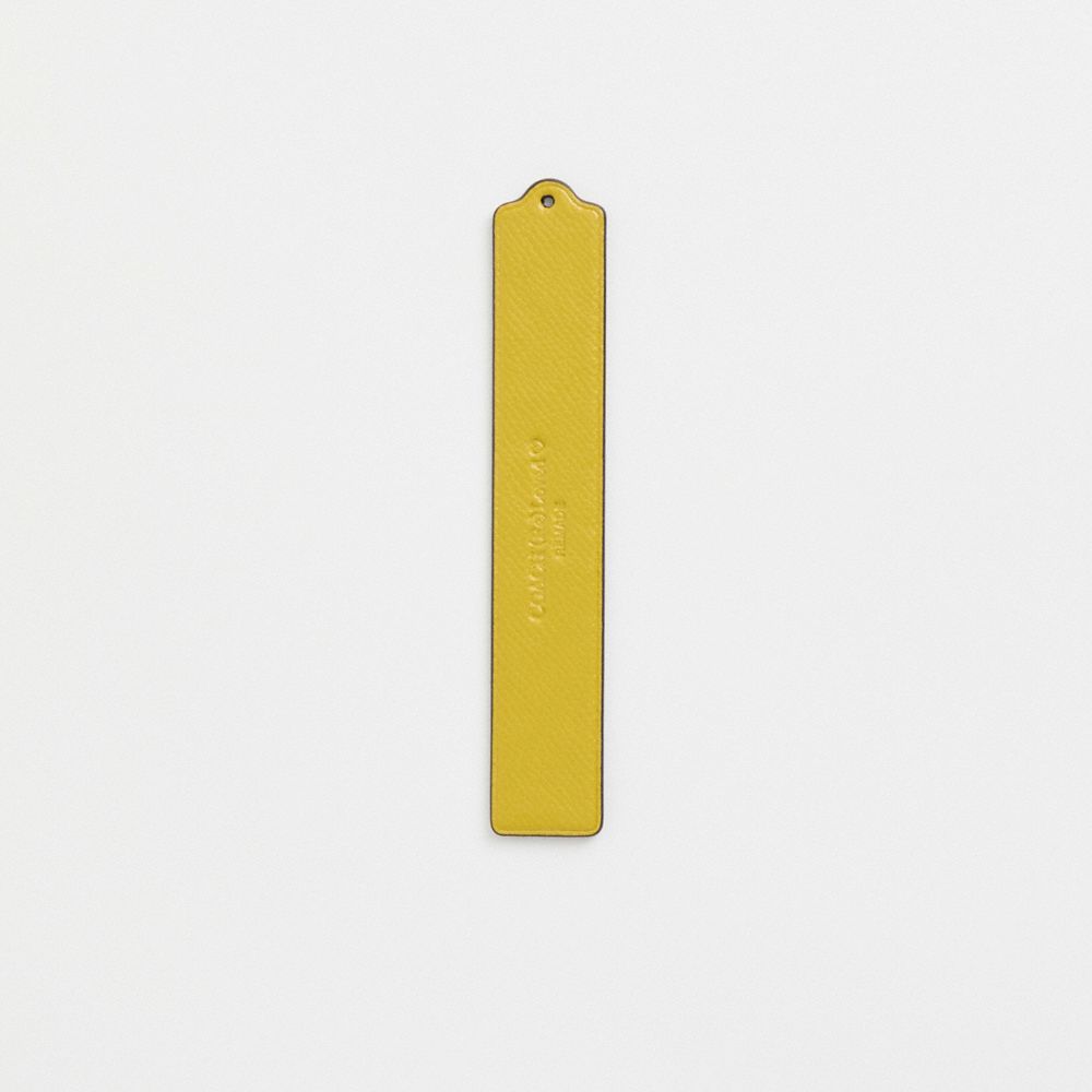 COACH®,Remade Leather Heat Crease Bookmark,Leather,Bookmark,Engraving,Logo,Scallop,Yellow,Front View