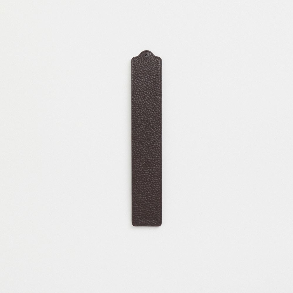COACH®,Remade Leather Heat Crease Bookmark,Leather,Bookmark,Engraving,Scallop,Logo,Brown,Back View
