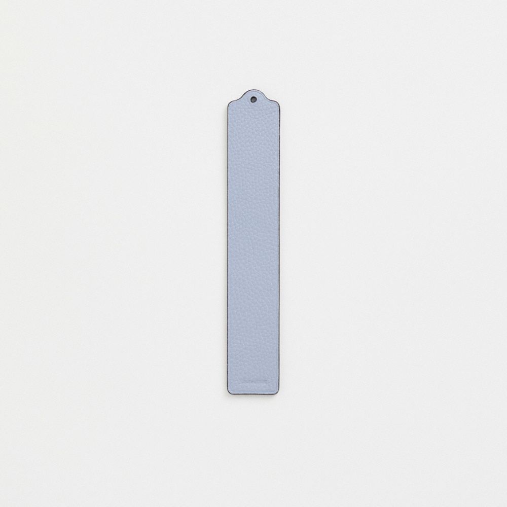 COACH®,Remade Leather Heat Crease Bookmark,Leather,Bookmark,Engraving,Scallop,Logo,Blue,Back View