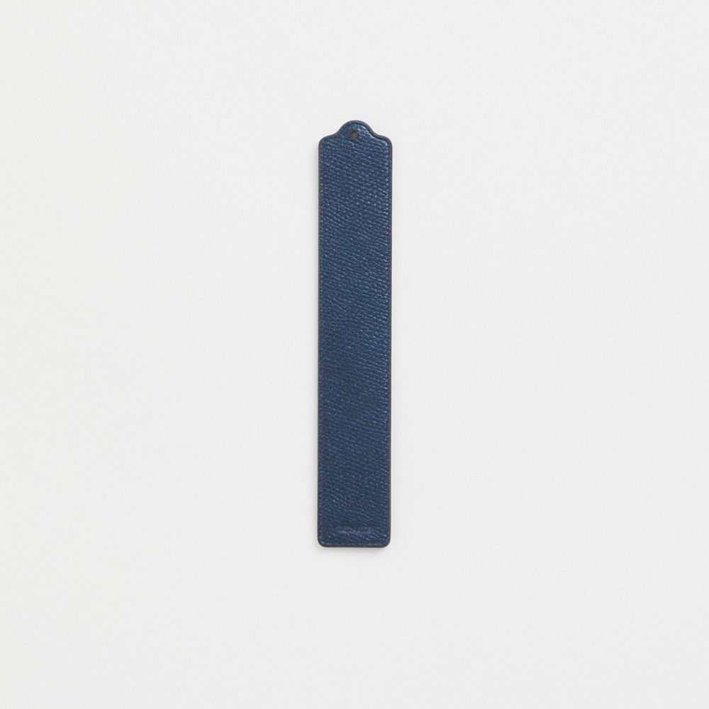 COACH®,Remade Leather Heat Crease Bookmark,Leather,Bookmark,Engraving,Scallop,Logo,Navy,Back View