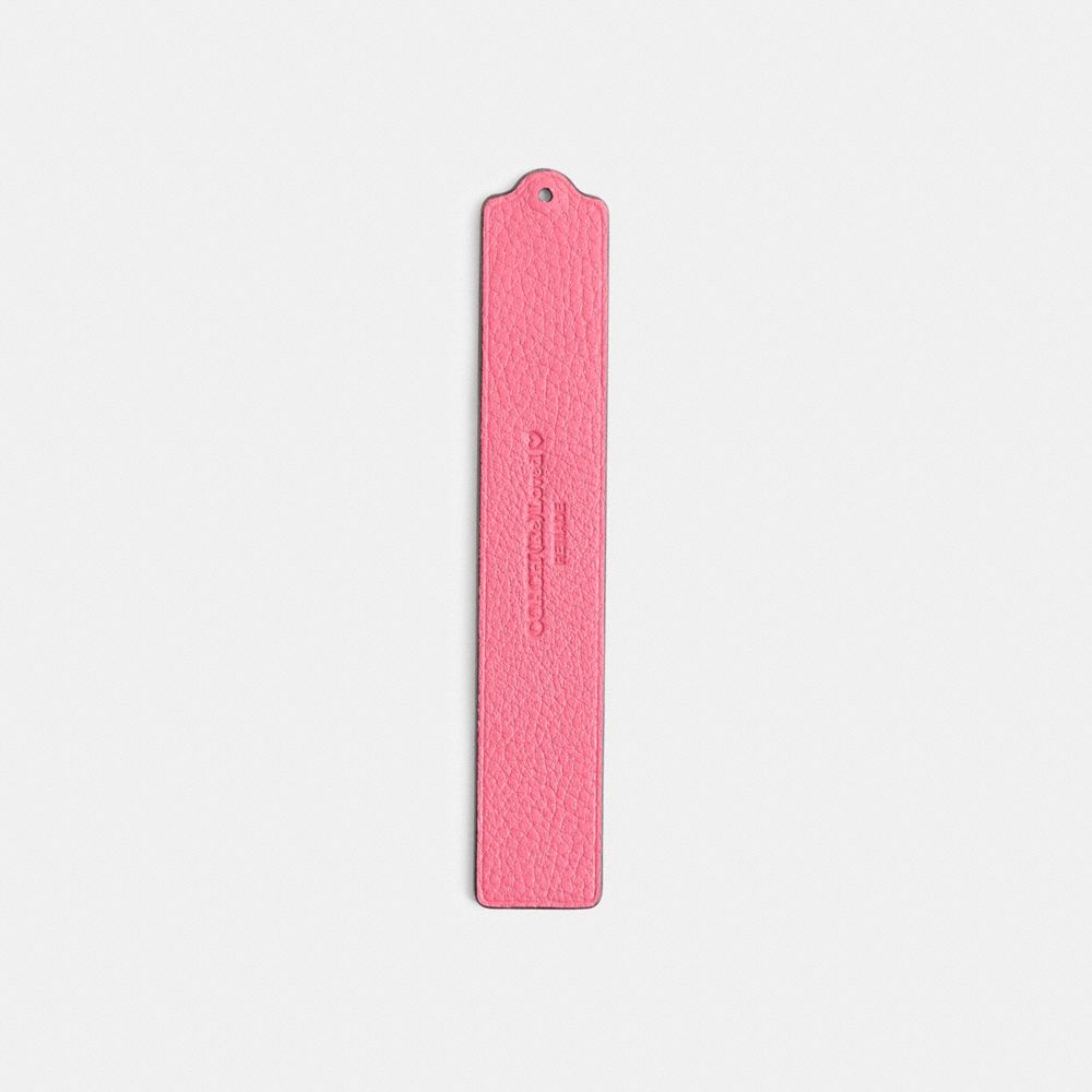 COACH®,Remade Leather Heat Crease Bookmark,Leather,Bookmark,Engraving,Logo,Scallop,Pink,Back View