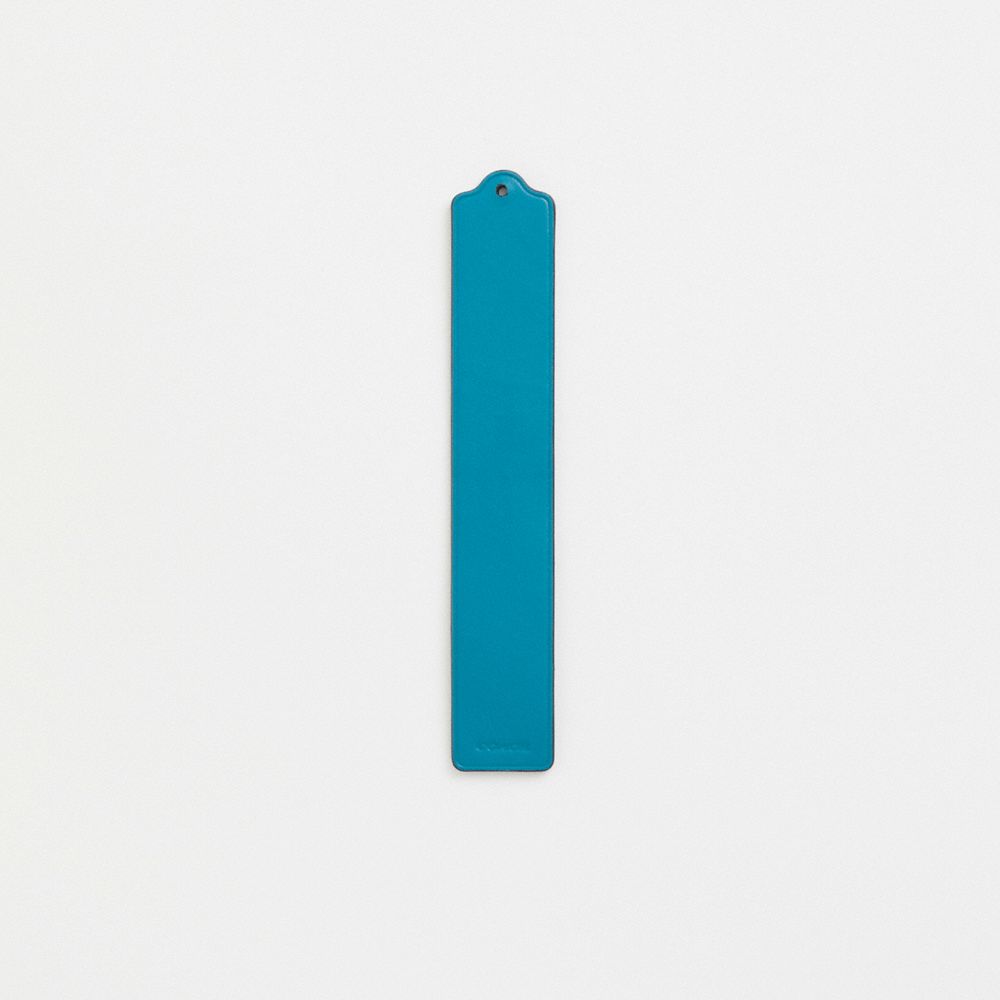 COACH®,Remade Leather Heat Crease Bookmark,Leather,Bookmark,Engraving,Scallop,Logo,Teal,Back View