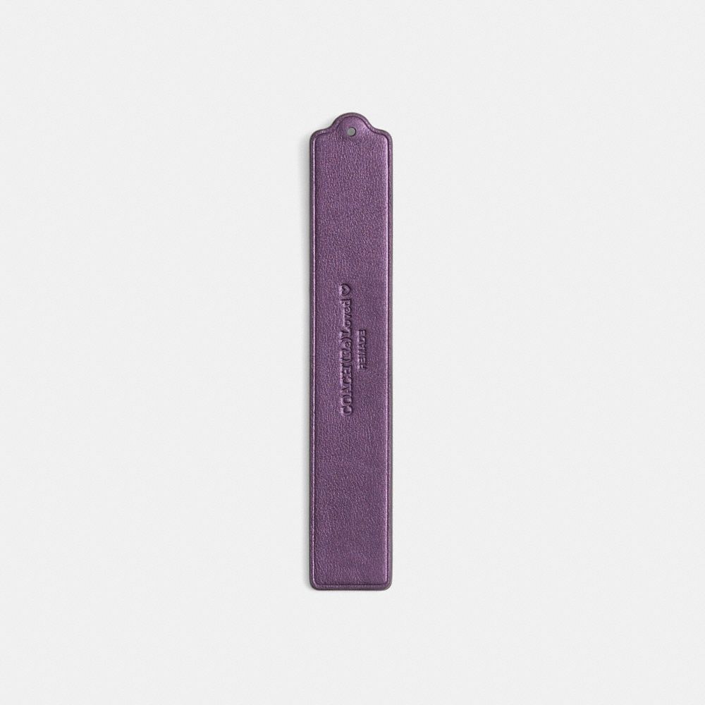 COACH®,Remade Leather Heat Crease Bookmark,Leather,Bookmark,Engraving,Logo,Scallop,Purple,Back View