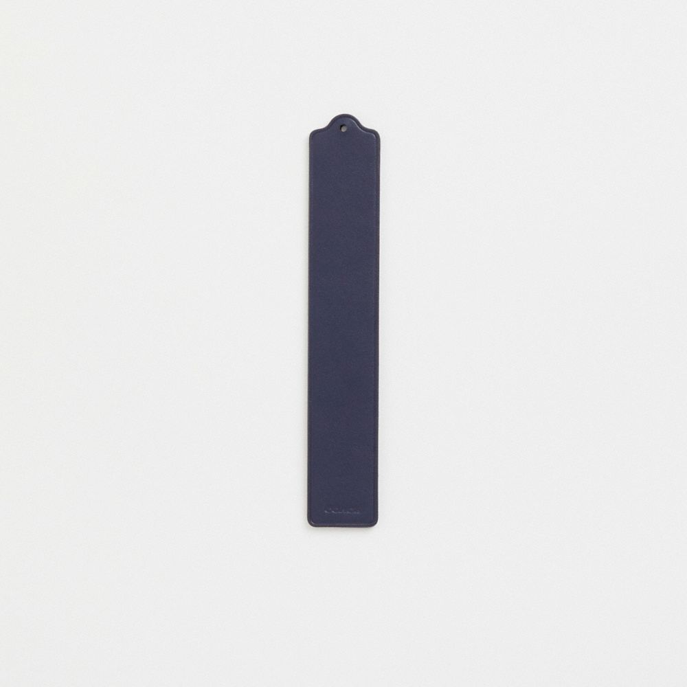 COACH®,Remade Leather Heat Crease Bookmark,Leather,Bookmark,Engraving,Scallop,Logo,Navy,Back View