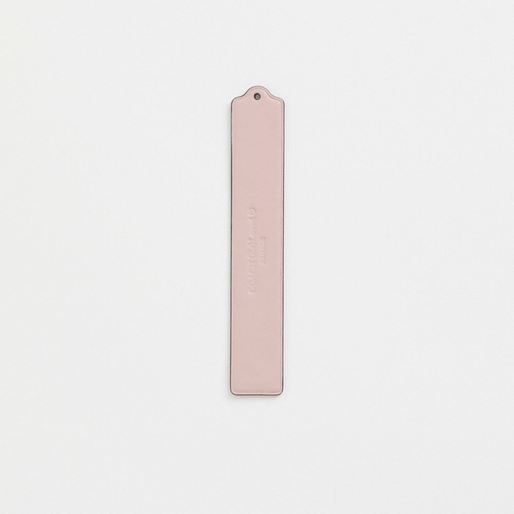 COACH®,Remade Leather Heat Crease Bookmark,Leather,Bookmark,Engraving,Logo,Scallop,Blush,Front View