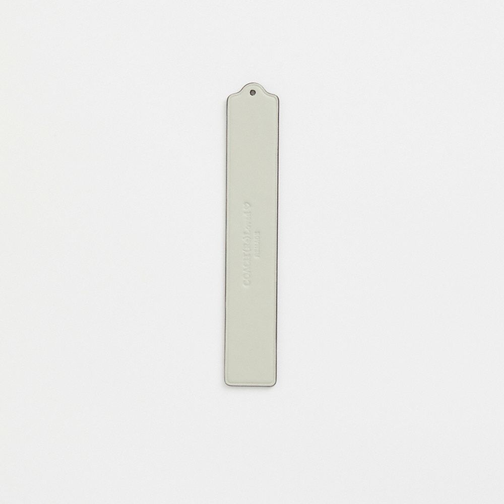 COACH®,Remade Leather Heat Crease Bookmark,Leather,Bookmark,Engraving,Logo,Scallop,White,Front View