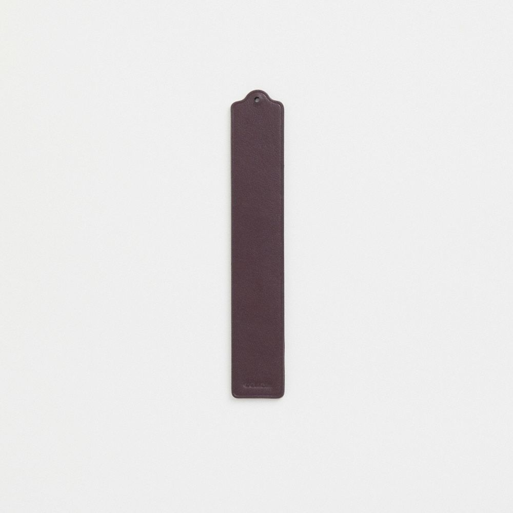 COACH®,Remade Leather Heat Crease Bookmark,Leather,Bookmark,Engraving,Scallop,Logo,Brown,Back View