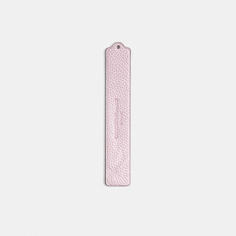 COACH®,Remade Leather Heat Crease Bookmark,Leather,Bookmark,Engraving,Logo,Scallop,Pink,Front View