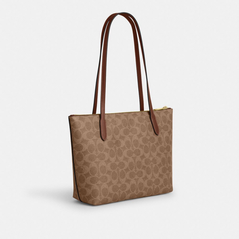 COACH®,Fiona Zip Tote Bag In Signature Canvas,Canvas,Tote,Logo,Gold Metal,Casual,,Angle View