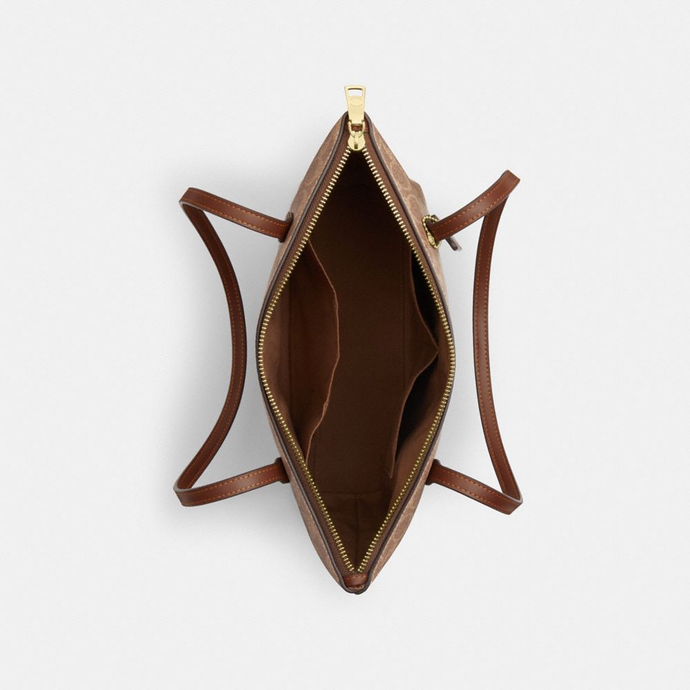 COACH®,Fiona Zip Tote Bag In Signature Canvas,Brown,Inside View,Top View