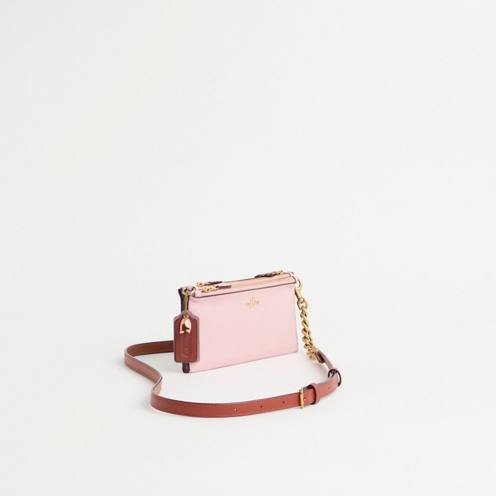 COACH®,Upcrafted Double Up Wallet Crossbody Creation,Leather,Canvas,Continental,Color Block,Casual,Brown,Angle View