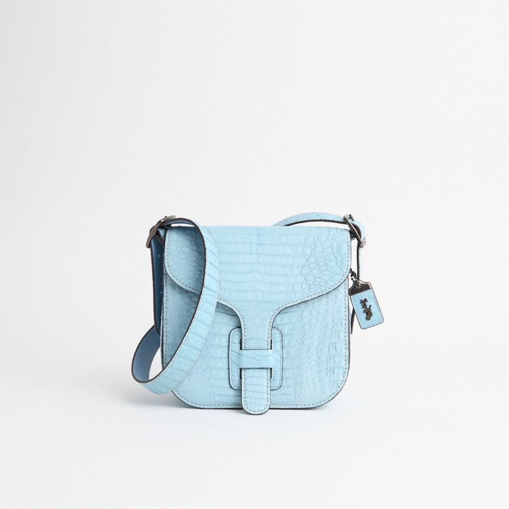 Coach Restored Courier Bag In Crocodile In Pewter/cornflower