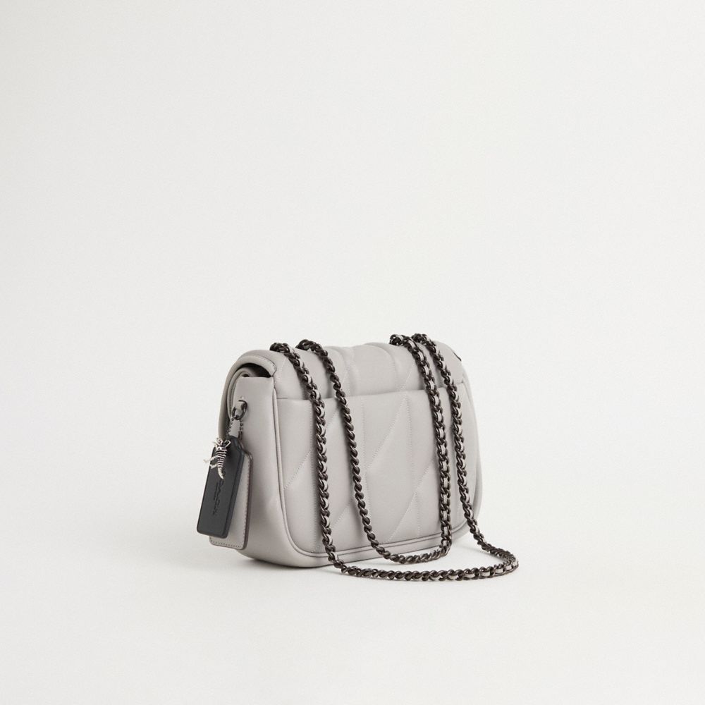 COACH®,Upcrafted Pillow Madison Shoulder Bag With Quilting,Snakeskin,Leather,Shoulder Bag,Chain Detail,Studded,Metal,Logo,...,Gray,Angle View