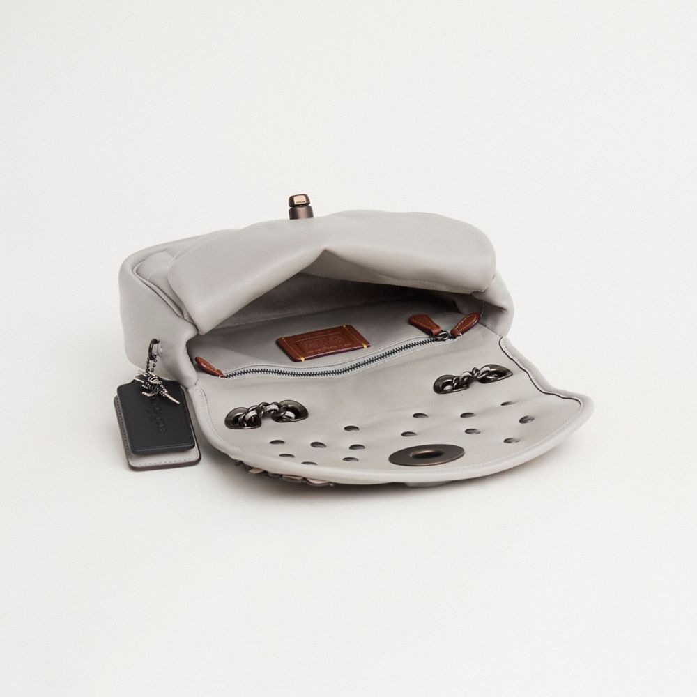 COACH®,Upcrafted Pillow Madison Shoulder Bag With Quilting,Snakeskin,Leather,Shoulder Bag,Chain Detail,Studded,Metal,Logo,...,Gray,Inside View,Top View