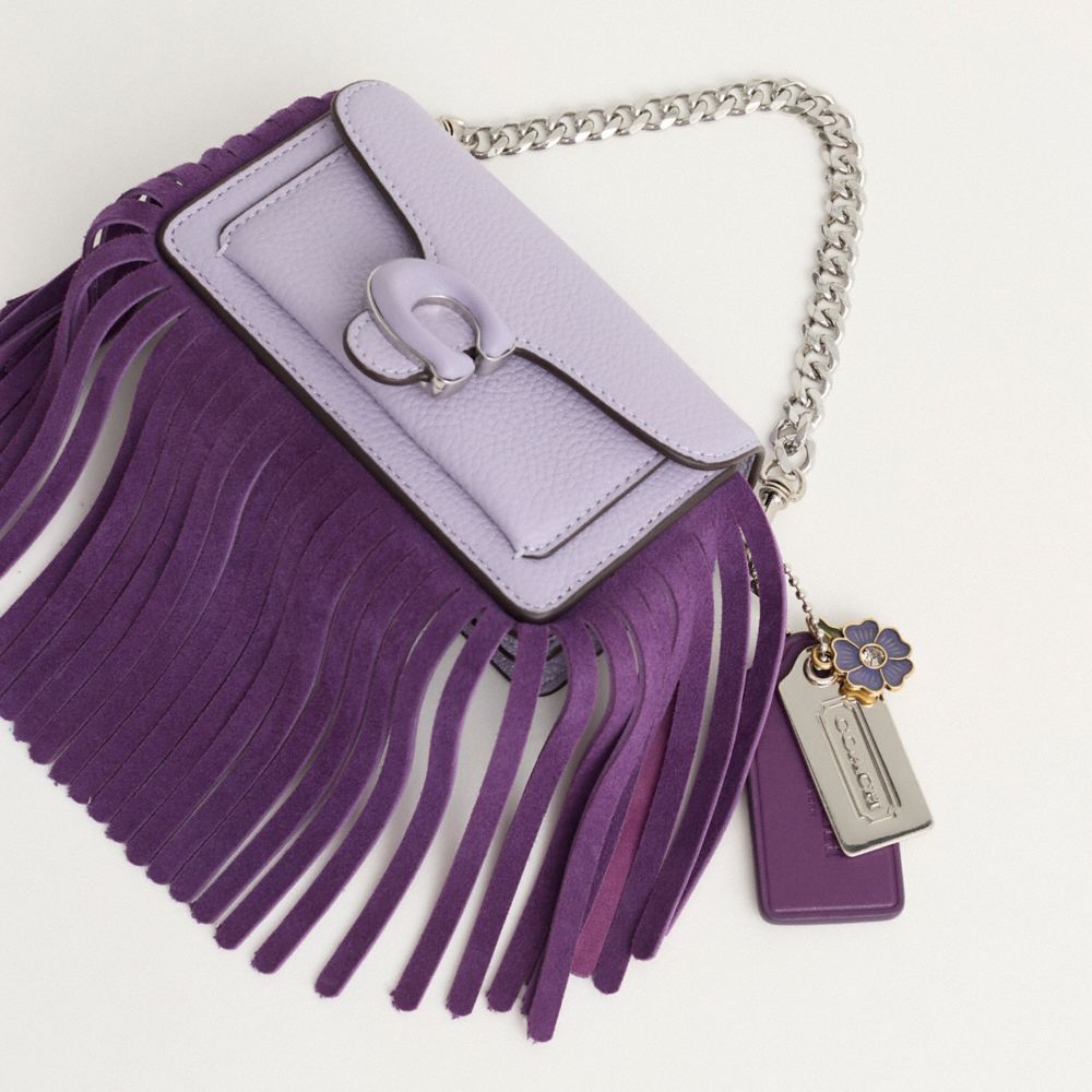 COACH®,Upcrafted Tabby Bag 12,Shoulder Bag,Color Block,Metal,Logo,Fringe,Silver Metal,Day Party,Purple,Closer View