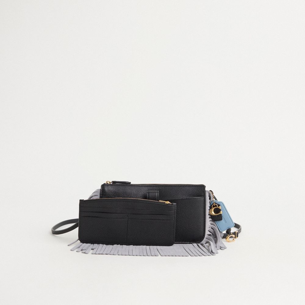 COACH®,Upcrafted Noa Pop Up Messenger,Leather,Crossbody,Metal,Logo,Fringe,Casual,Black,Angle View