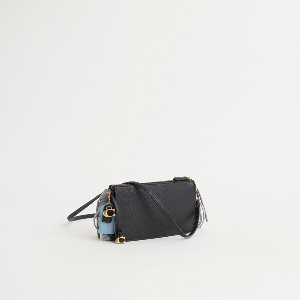 COACH®,Upcrafted Noa Pop Up Messenger,Leather,Crossbody,Metal,Logo,Fringe,Casual,Black,Angle View