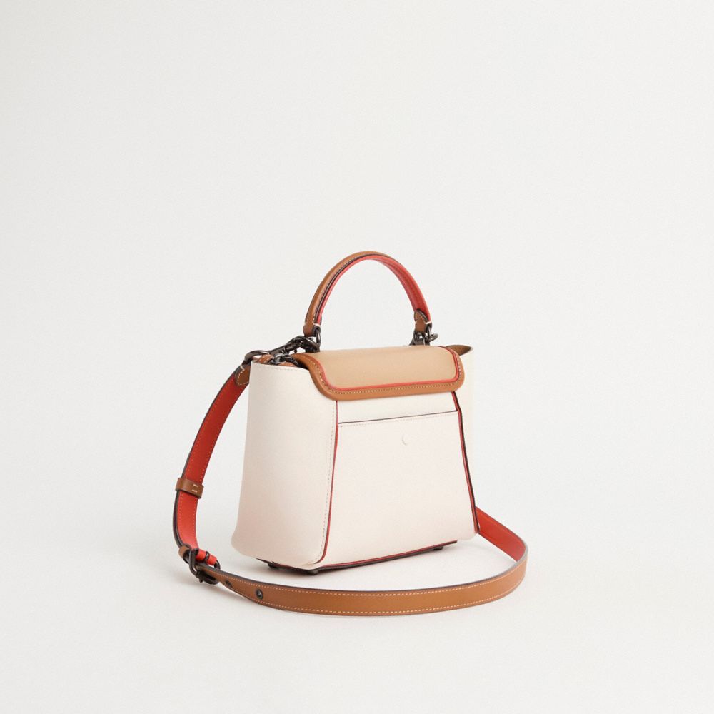 COACH®,Upcrafted Courier Carryall 23 In Colorblock,Leather,Satchel,Piping,Studded,3D Embellishment,Logo,Color Block,Mixed ...,Cream,Angle View