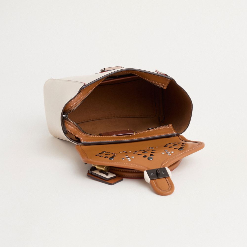 COACH®,Upcrafted Courier Carryall 23 In Colorblock,Leather,Satchel,Piping,Studded,3D Embellishment,Logo,Color Block,Mixed ...,Cream,Inside View,Top View