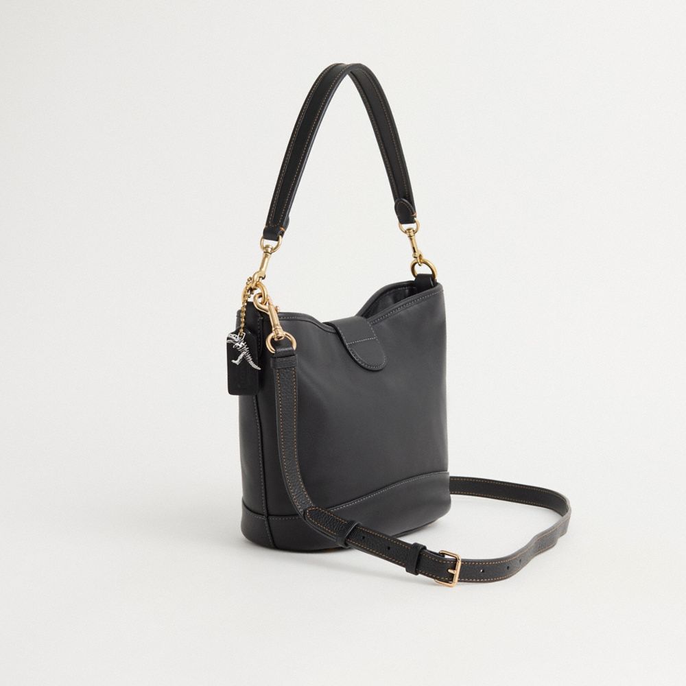 COACH®,Upcrafted Tali Bucket Bag,Leather,Bucket,Stripe,Studded,Logo,Metal,Brass,Mixed Metal,Day Party,Casual,Black,Angle View