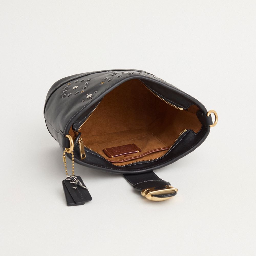 COACH®,Upcrafted Tali Bucket Bag,Leather,Bucket,Stripe,Studded,Logo,Metal,Brass,Mixed Metal,Day Party,Casual,Black,Inside View,Top View