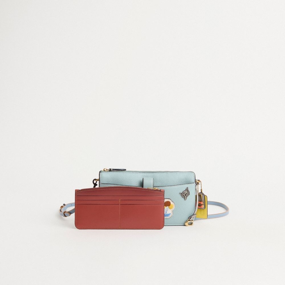 COACH®,Upcrafted Noa Pop Up Messenger In Colorblock,Leather,Crossbody,Applique,Metal,Logo,Gusset,Casual,Blue,Angle View