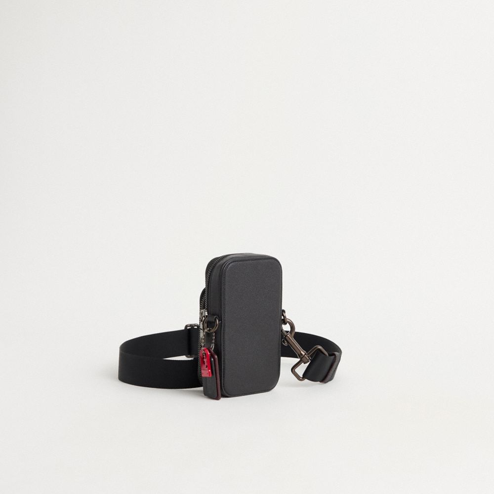 COACH®,Upcrafted Phone Crossbody,Mobile Bag,Plastic,Applique,Metal,Compact,Casual,Black,Angle View