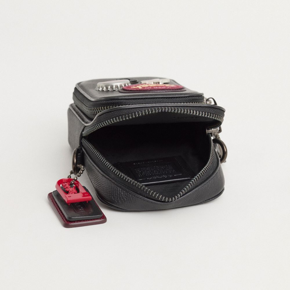 COACH®,Upcrafted Phone Crossbody,Mobile Bag,Plastic,Applique,Metal,Compact,Casual,Black,Inside View,Top View