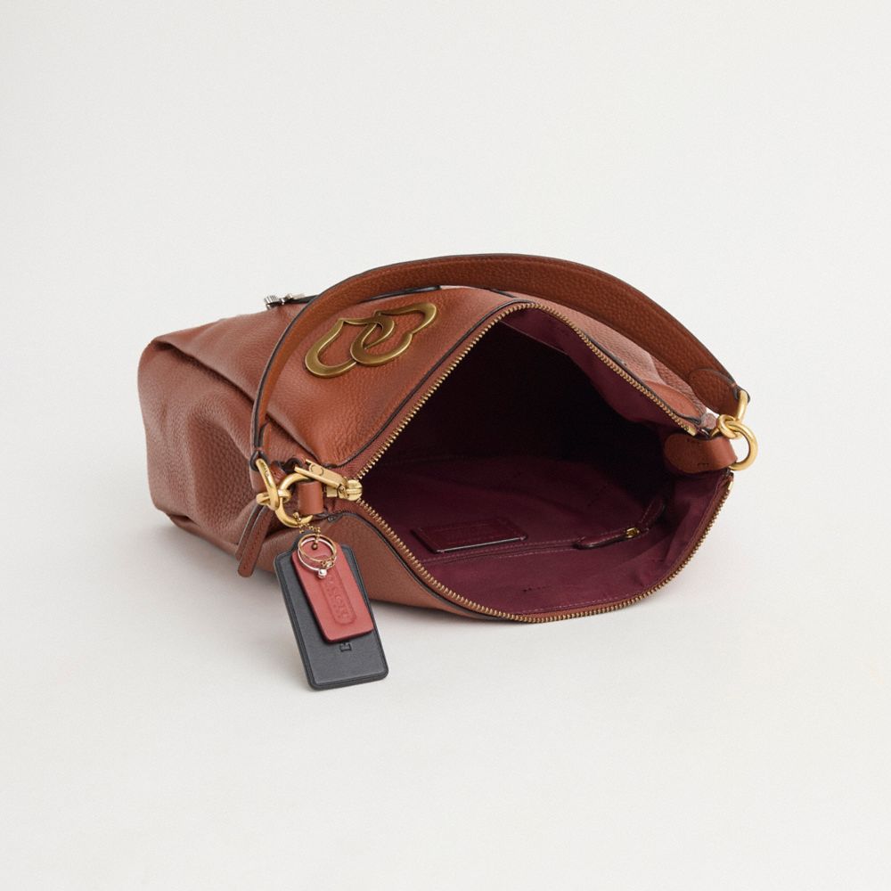 COACH®,Upcrafted Shay Shoulder Bag,Leather,Shoulder Bag,Pearl,Embossed,Logo,Metal,Applique,Sustainable,Brass,Casual,Brown,Inside View,Top View