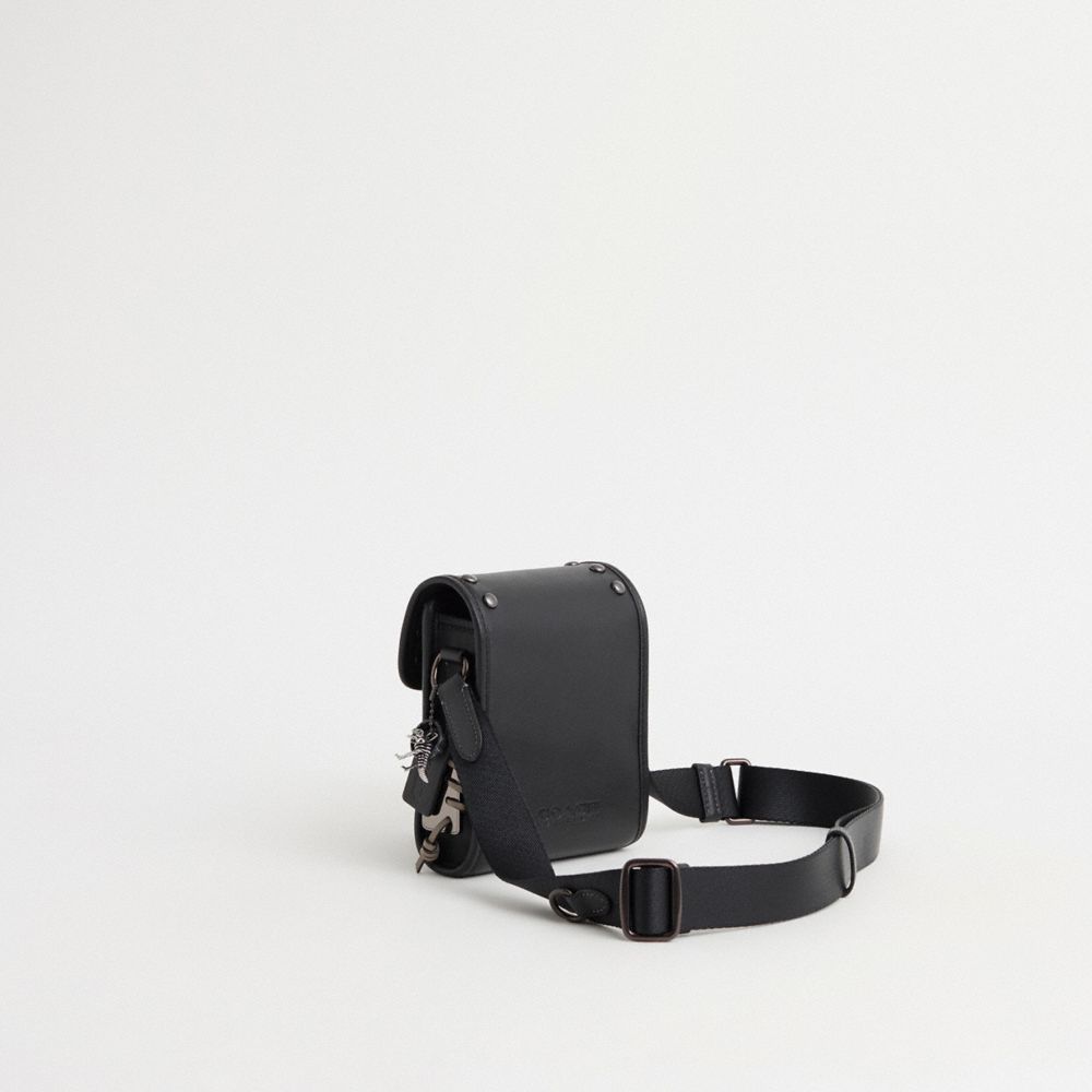 COACH®,Upcrafted Charter North South Crossbody,Calfskin Leather,Crossbody,Plastic,Metal,Logo,Studded,Gunmetal,Casual,Black,Angle View