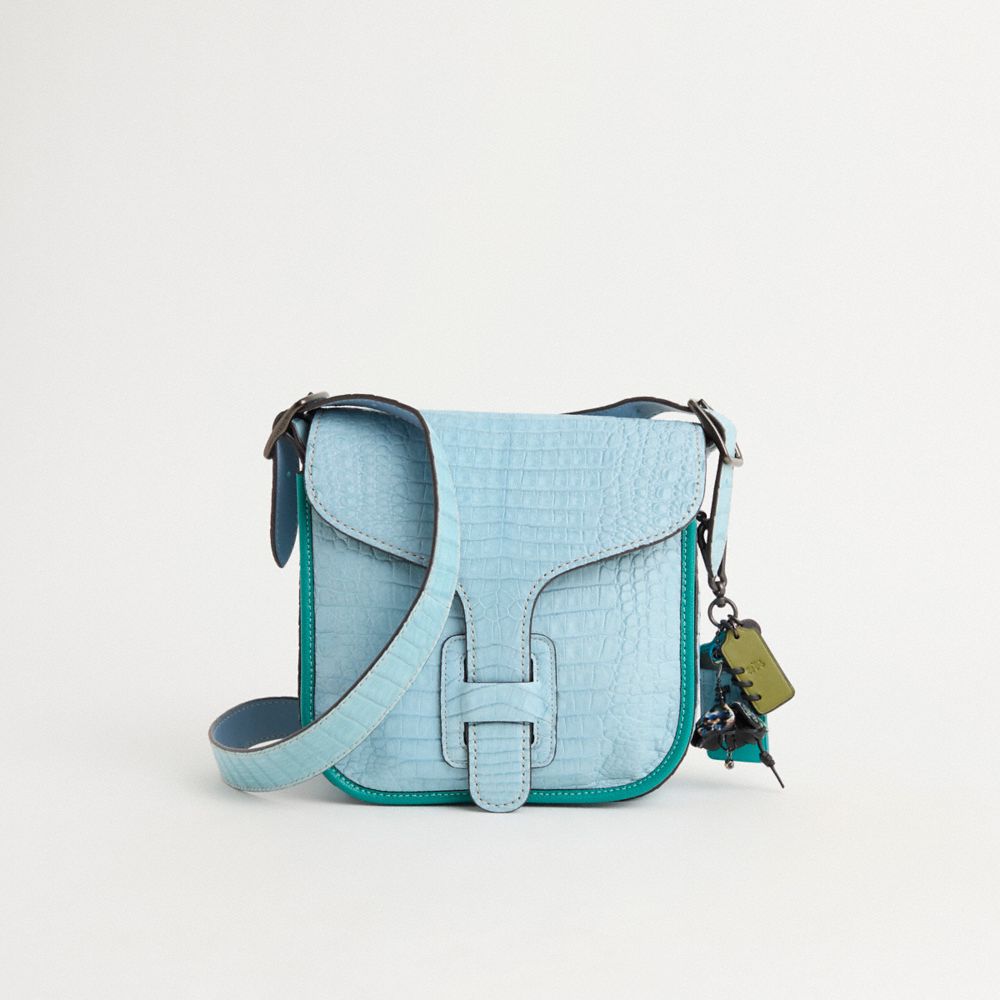 Coach Upcrafted Courier Bag In Crocodile In Pewter/cornflower