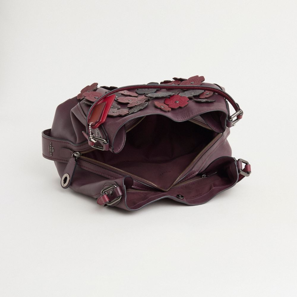 COACH®,Upcrafted Edie Shoulder Bag 42,Shoulder Bag,Studded,Logo,Embossed,Applique,Gunmetal,Casual,Red,Inside View,Top View