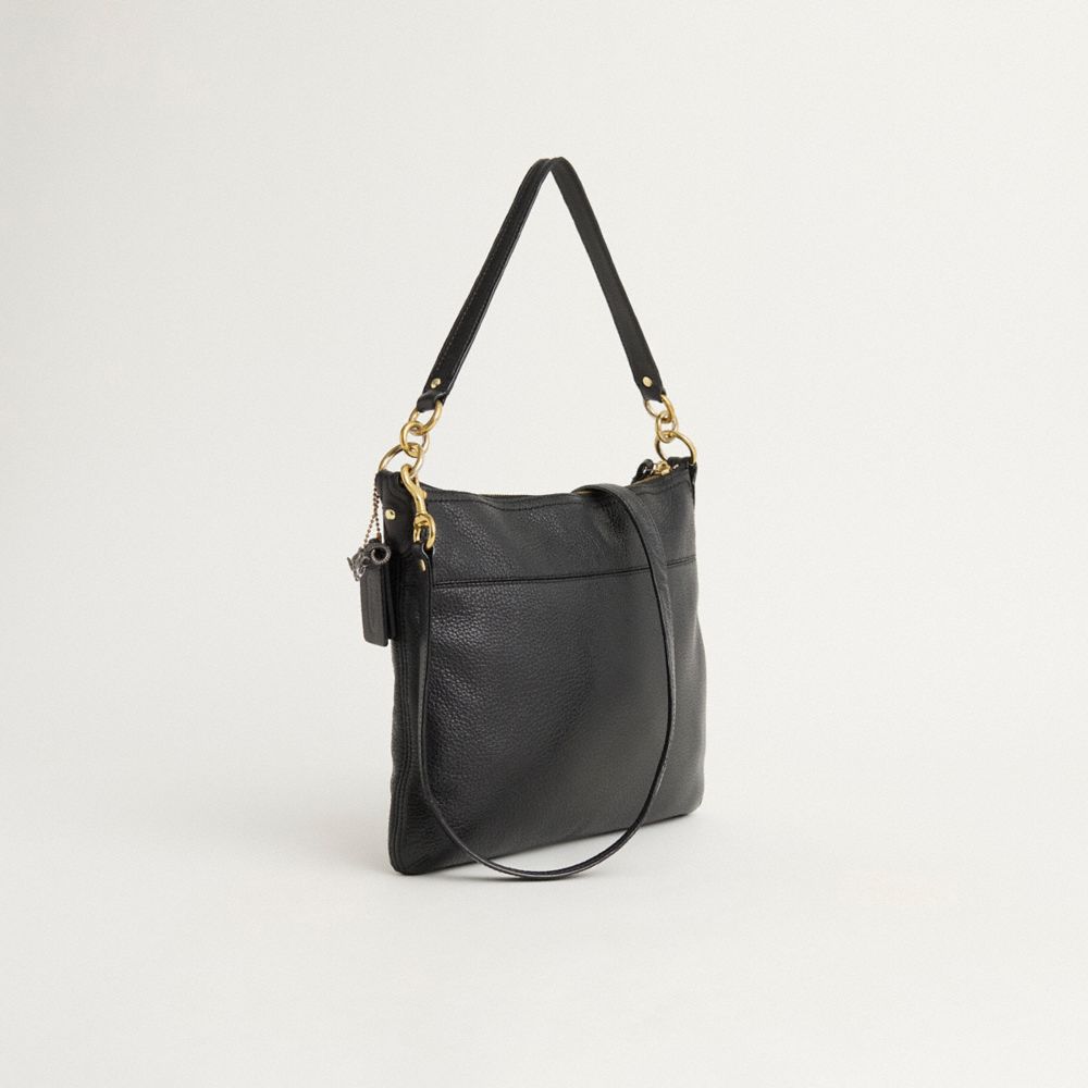 COACH®,Upcrafted Perri Hippie Bag,Leather,Shoulder Bag,Embossed,Logo,Studded,Sustainable,Vegan,Mixed Metal,Casual,Black,Angle View