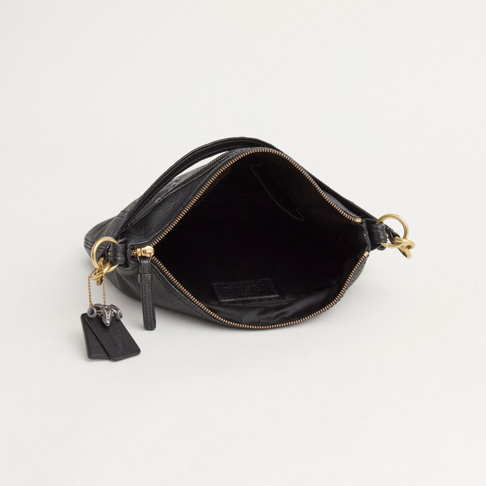 COACH®,Upcrafted Perri Hippie Bag,Leather,Shoulder Bag,Embossed,Logo,Studded,Sustainable,Vegan,Mixed Metal,Casual,Black,Inside View,Top View