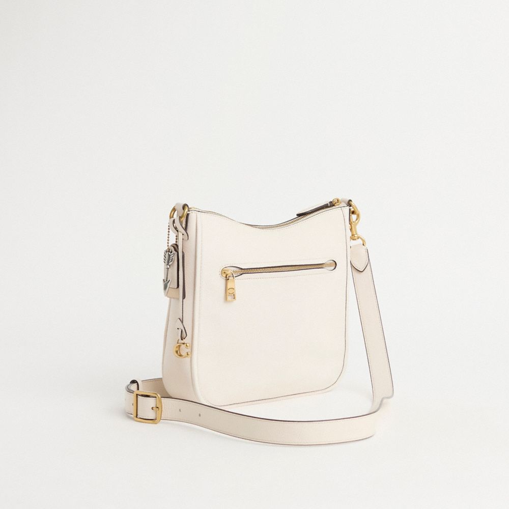 COACH®,Upcrafted Chaise Crossbody Bag,Leather,Crossbody,Metal,Whipstitch,Logo,Sustainable,Vegan,Brass,Casual,Cream,Angle View