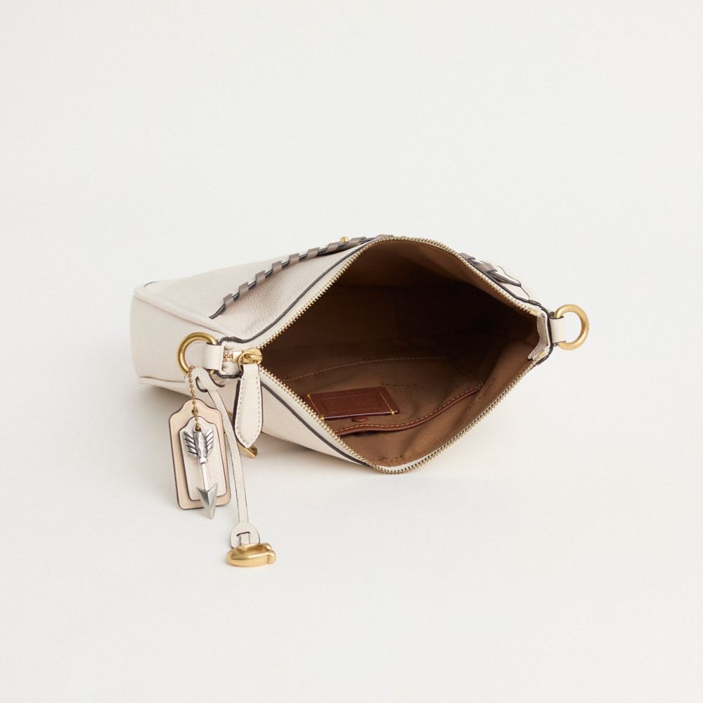 COACH®,Upcrafted Chaise Crossbody Bag,Leather,Crossbody,Metal,Whipstitch,Logo,Sustainable,Vegan,Brass,Casual,Cream,Inside View,Top View
