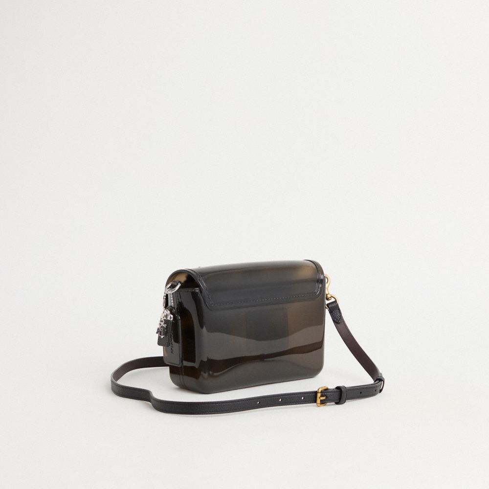 COACH®,Upcrafted Jelly Tabby Bag,Clutch,Wristlet,Logo,Metal,Studded,Sheer,Applique,Sustainable,Vegan,Silver Metal,Casual,Black,Angle View