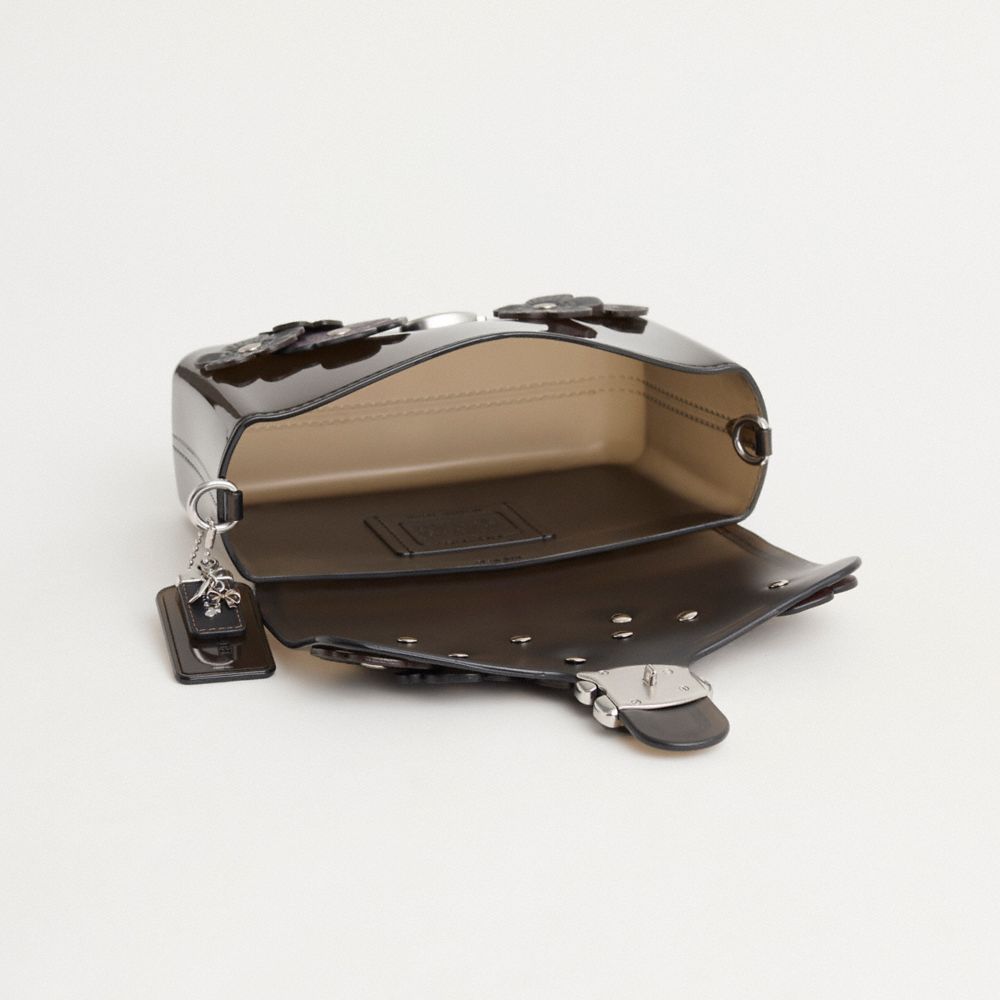 COACH®,Upcrafted Jelly Tabby Bag,Clutch,Wristlet,Logo,Metal,Studded,Sheer,Applique,Sustainable,Vegan,Silver Metal,Casual,Black,Inside View,Top View