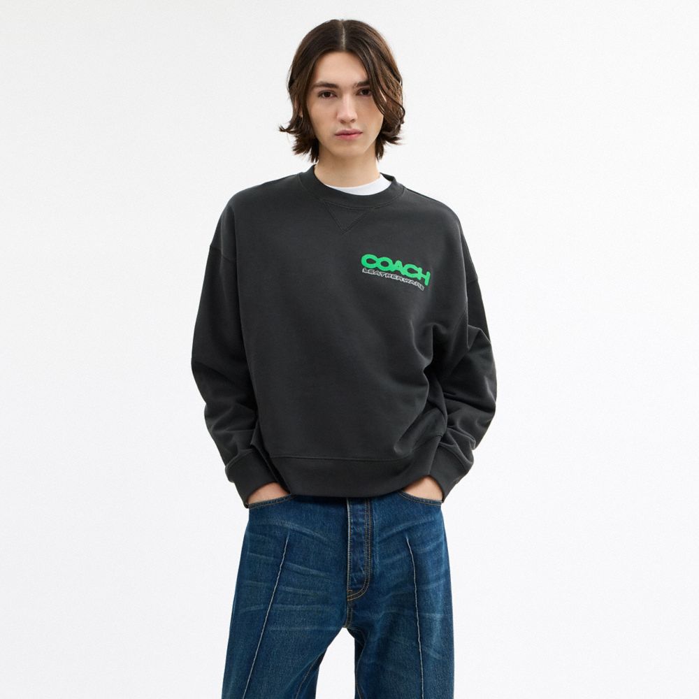 COACH®,Collage Sticker Crewneck Sweatshirt,Black,Scale View