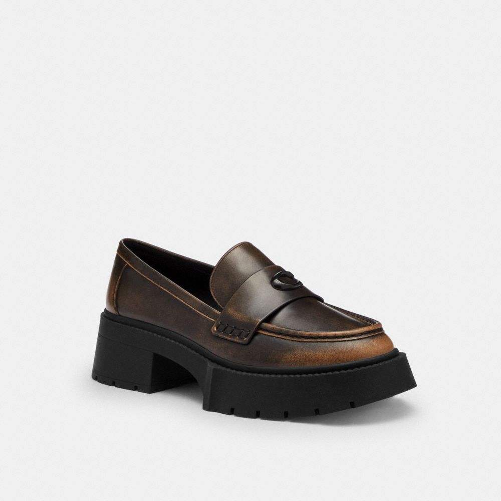 Coach Leah Platform Loafer In Loved Leather In Black