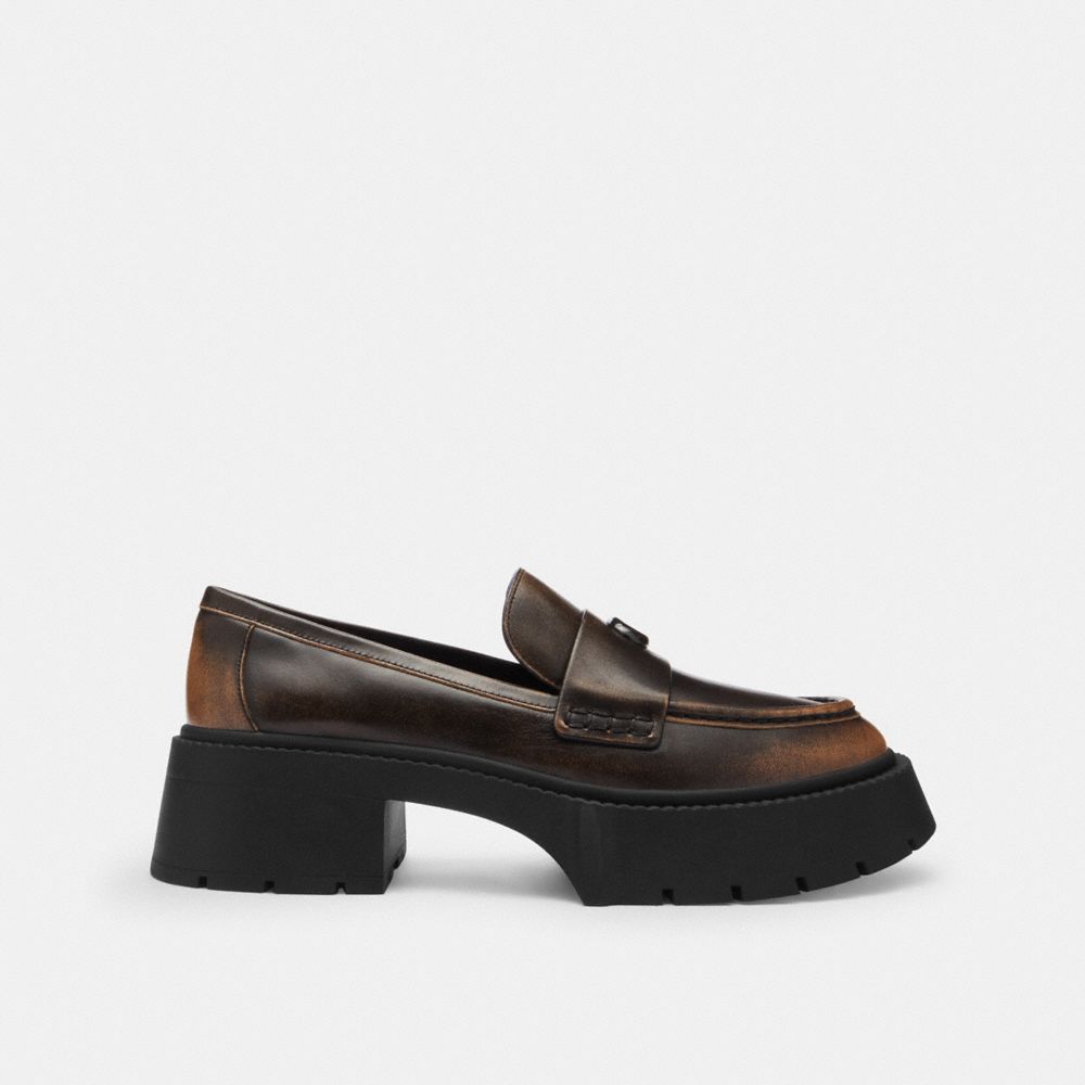 Coach Leah Platform Loafer In Loved Leather In Black