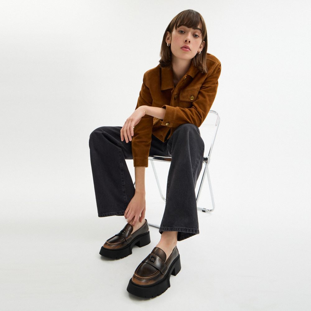 Coach Leah Platform Loafer In Loved Leather In Black