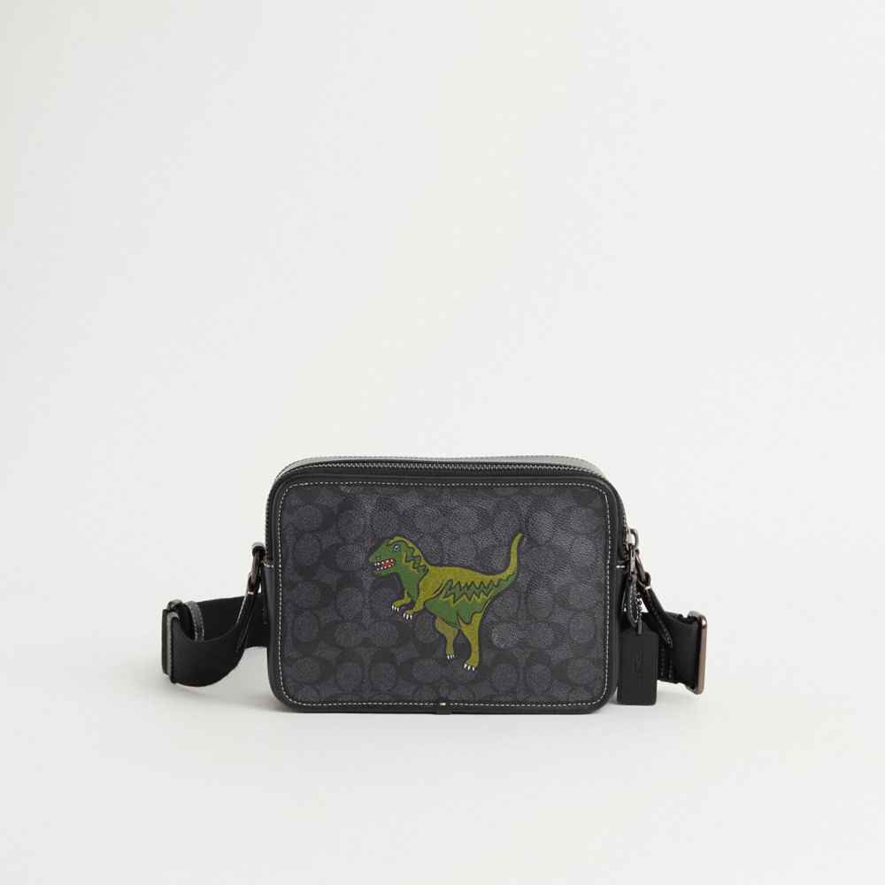 Coach Restored Charter Crossbody Bag 24 In Signature Canvas With Rexy In Charcoal