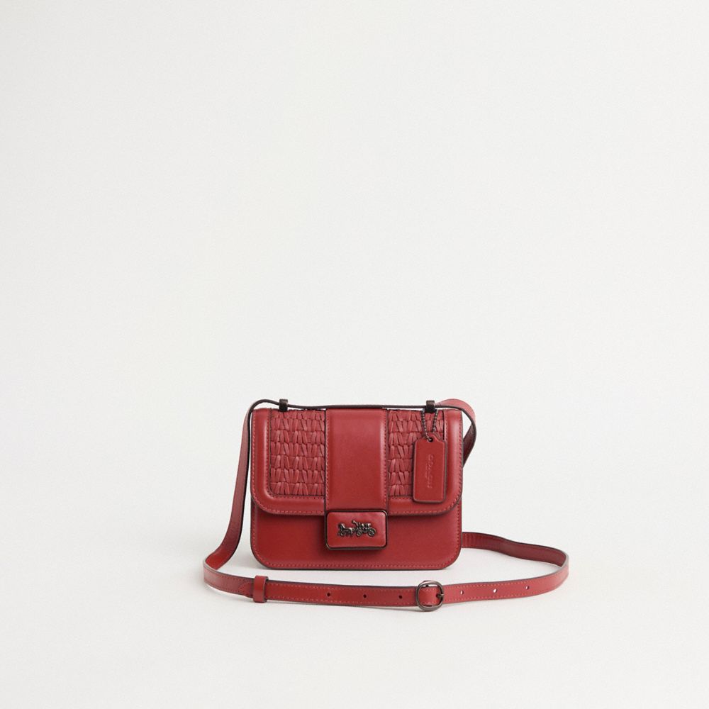 Coach Restored Alie Shoulder Bag 18 With Weaving In Pewter/red Sand