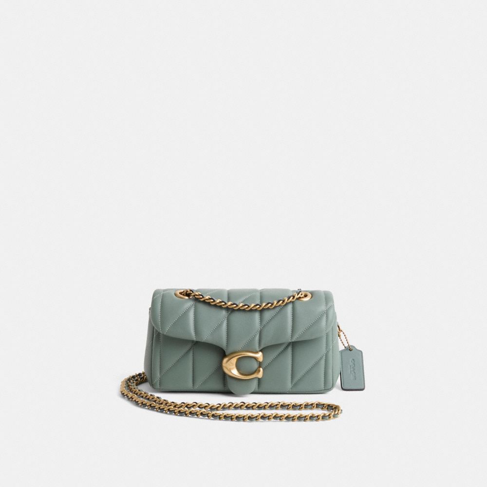 COACH®,Restored Tabby Shoulder Bag 20 With Pillow Quilting,Crossbody,Chain Detail,Logo,Brass,Day Party,Blue,Front View