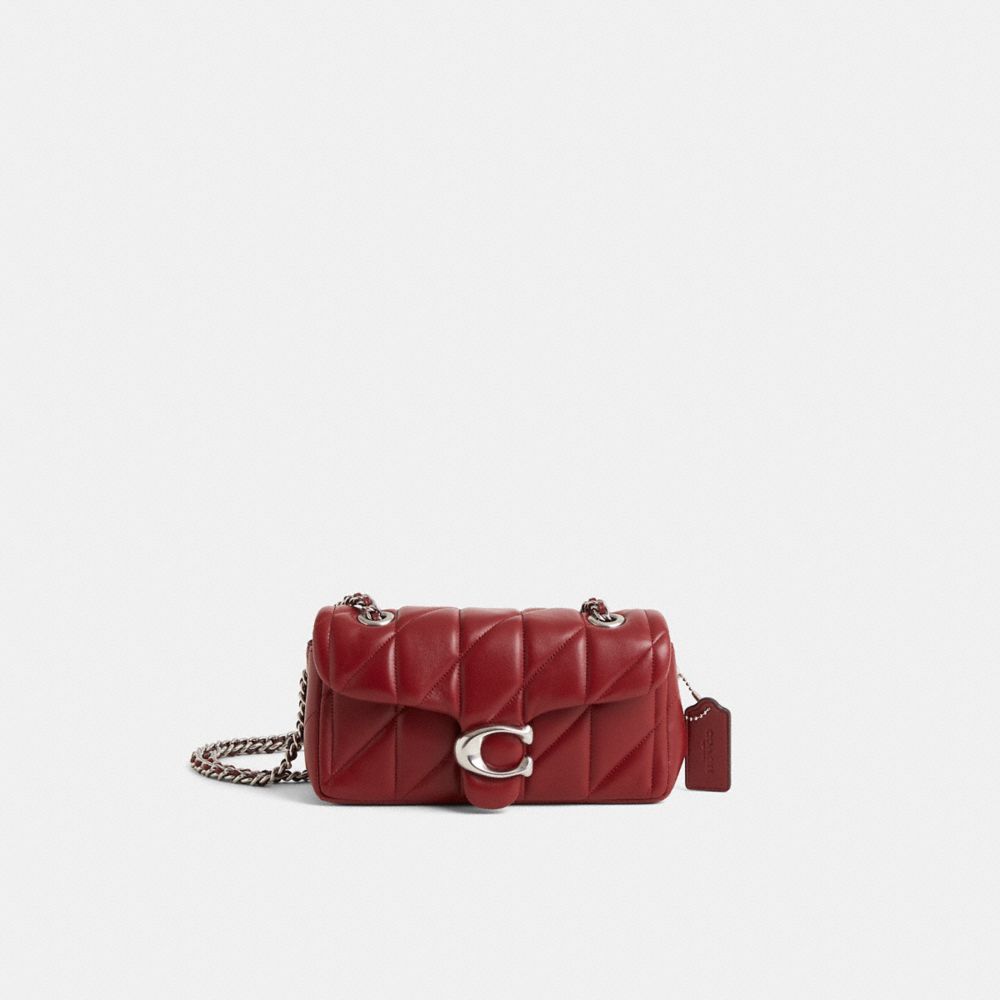 COACH®,Restored Tabby Shoulder Bag 20 With Pillow Quilting,Crossbody,Chain Detail,Logo,Brass,Day Party,Maroon,Front View