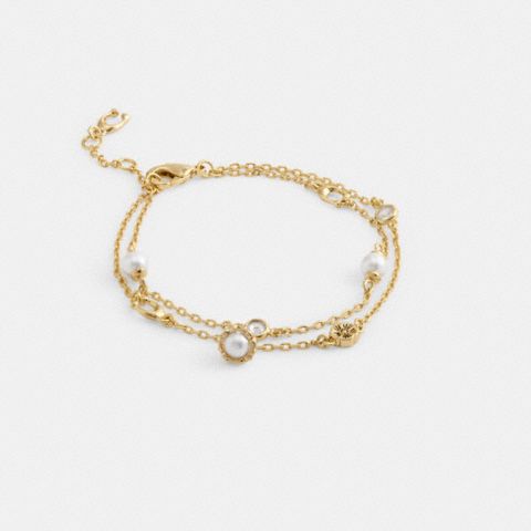 Женский браслет Coach Pearl Charm Double, цвет: Золотой / Жемчужный